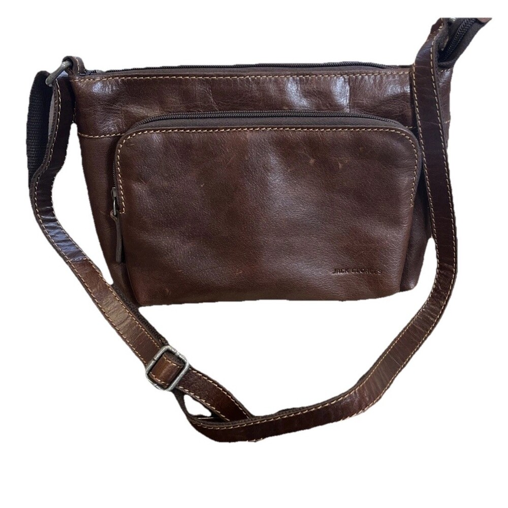 Jack Georges Classic Leather Voyager Mini City Crossbody Honey Brown Purse